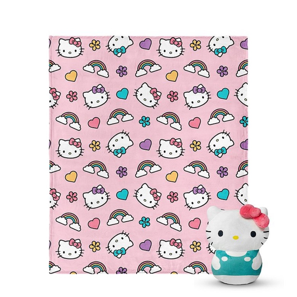 Sanrio Hello Kitty Pink Throw Blanket and Plush Pillow Hugger Set of 2pc.